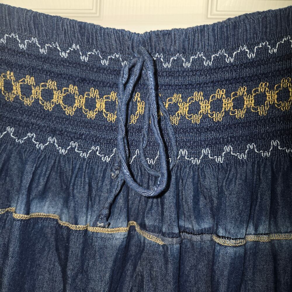 DREFBURY Embroidered Tiered Denim Maxi Skirt XL - Picture 8 of 9